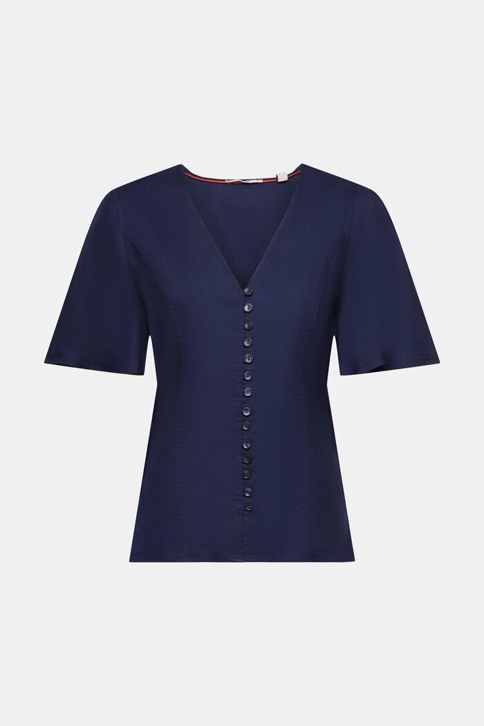 Waisted blouse with buttons, NAVY, detail image number 6