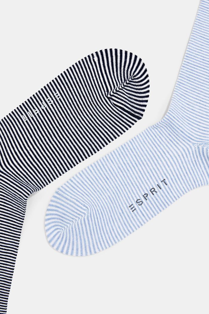 Striped socks with rolled cuffs, organic cotton, LIGHT BLUE/BLACK, detail image number 1