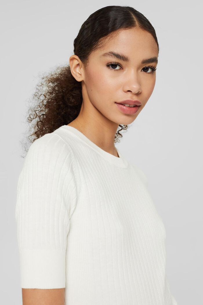 Short-sleeved ribbed sweater, OFF WHITE, detail image number 6