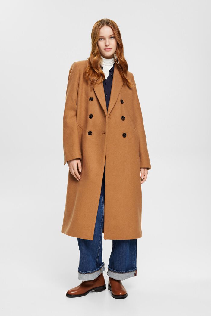 Double breasted wool blend coat