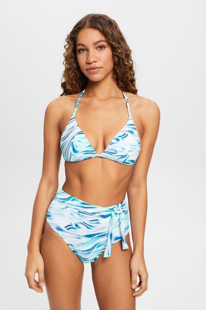 Padded halterneck bikini top with wavy print