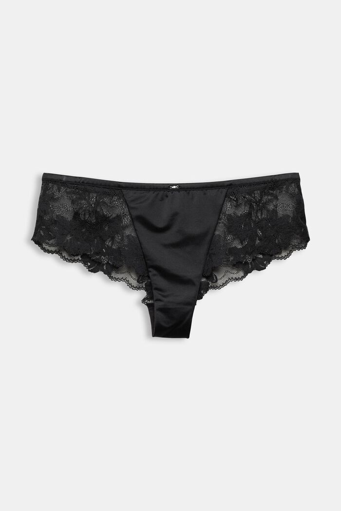 Brazilian shorts made of lace and microfibre, BLACK, overview