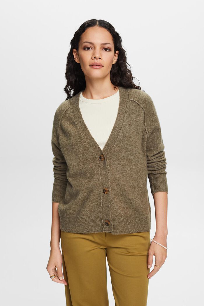 ESPRIT - Buttoned V-neck cardigan, wool blend at our online shop