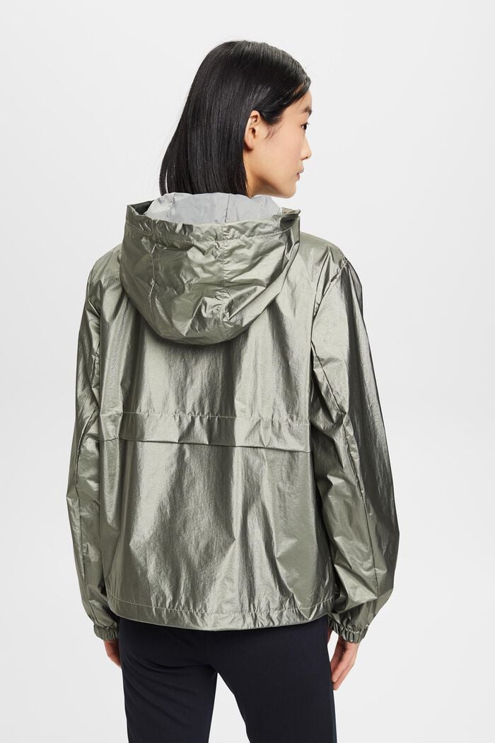Metallic sheen jacket with a hood, DARK TEAL GREEN, detail image number 3