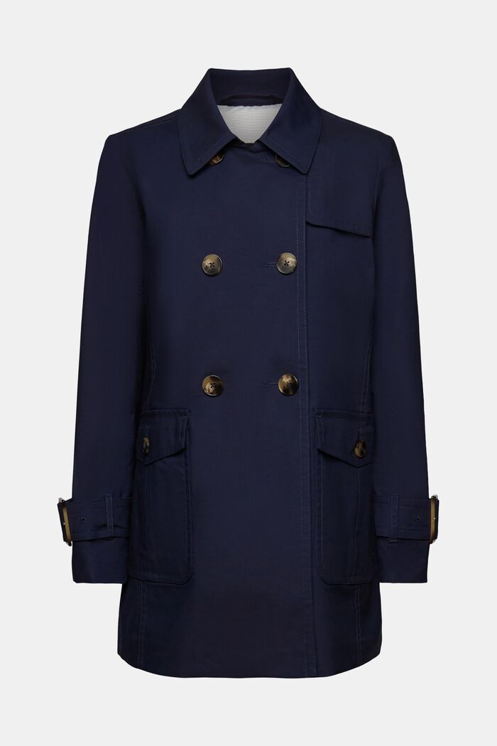 Short double-breasted trench coat, NAVY, detail image number 6