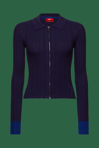 Seamless Rib-Knit Polo Cardigan