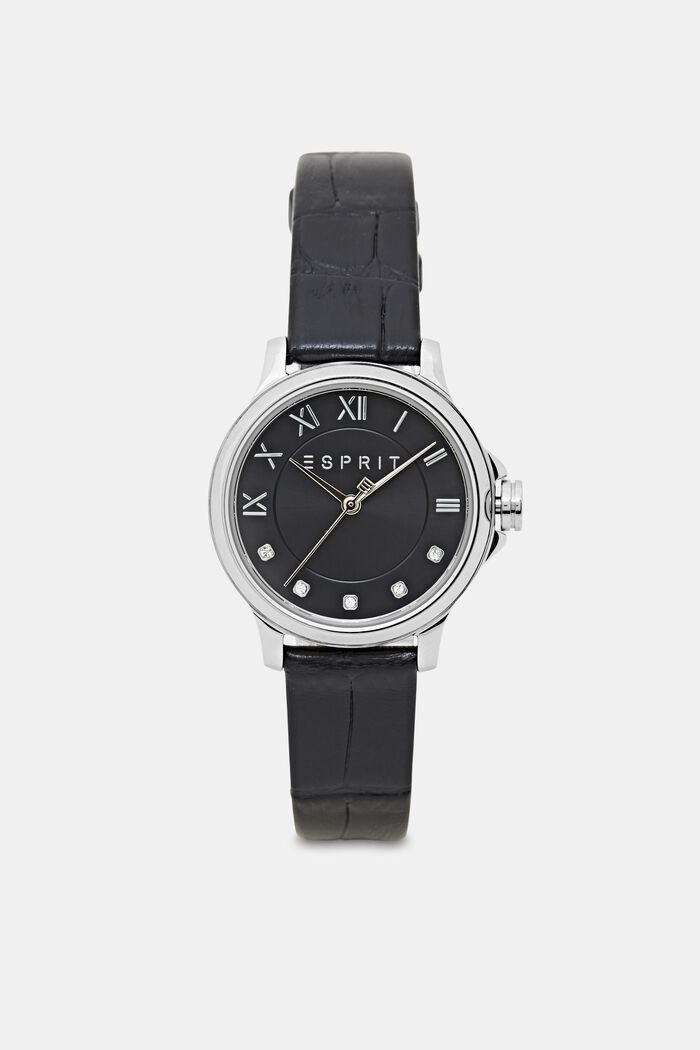 Stainless steel watch with a leather strap
