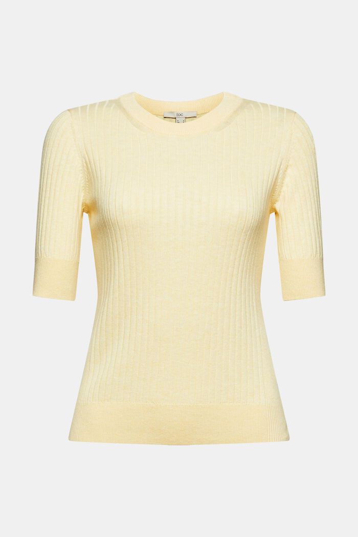 Short-sleeved ribbed sweater, PASTEL YELLOW, detail image number 8
