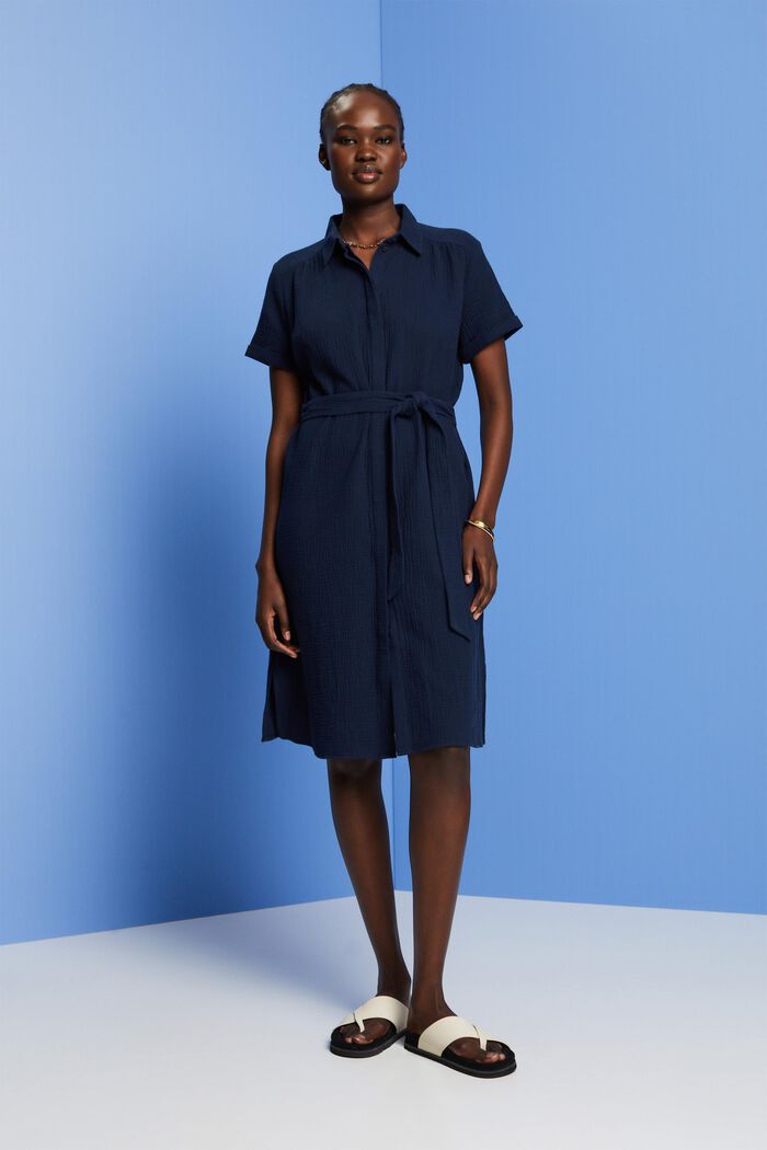 Casual shirt dress with a tie belt, 100% cotton, NAVY, detail image number 4