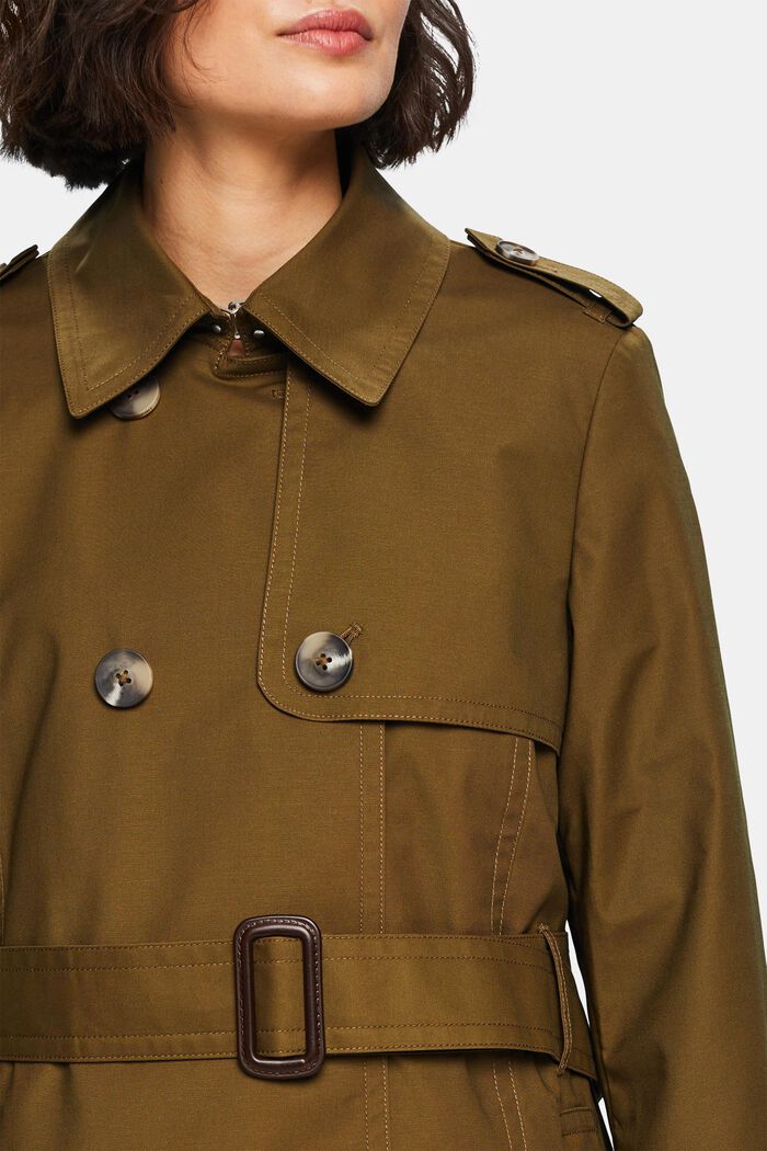 Short Double-Breasted Trench Coat, KHAKI GREEN, detail image number 2
