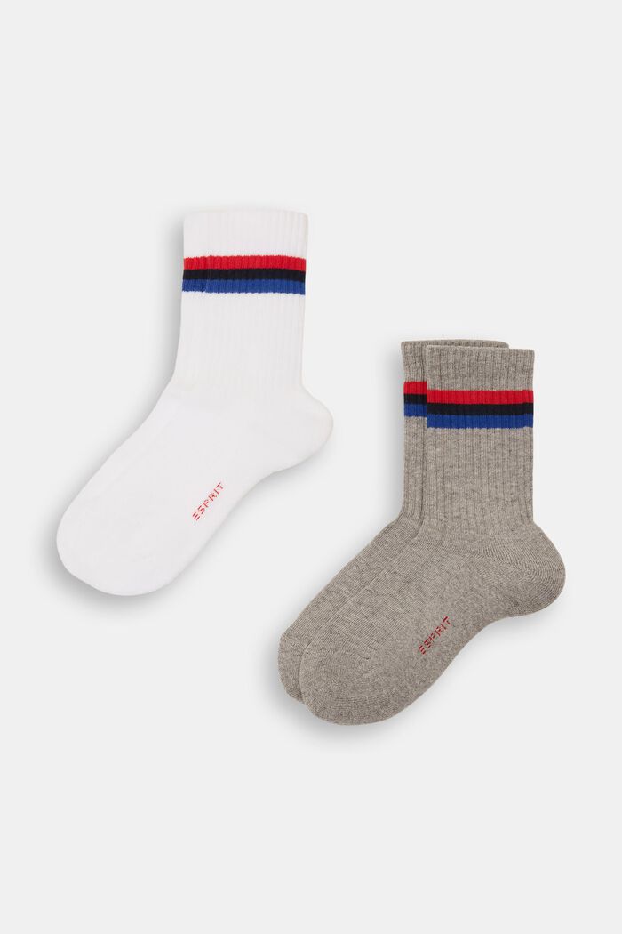 2-pack of ribbed socks with stripes, WHITE/GREY, detail image number 0