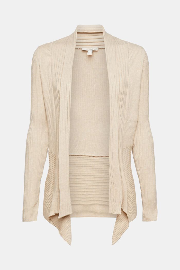 Recycled: open-front ribbed cardigan, SAND, overview