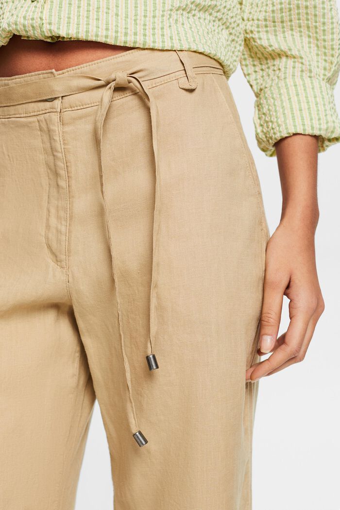 Linen Belted Wide Leg Pants, BEIGE, detail image number 4