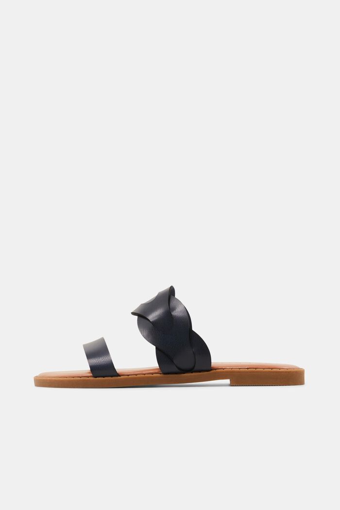 Braided Vegan Leather Slide Sandals, NAVY, detail image number 0
