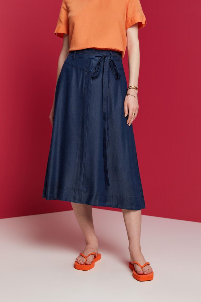Midi skirt in a denim look, TENCEL™, BLUE DARK WASHED, detail image number 0