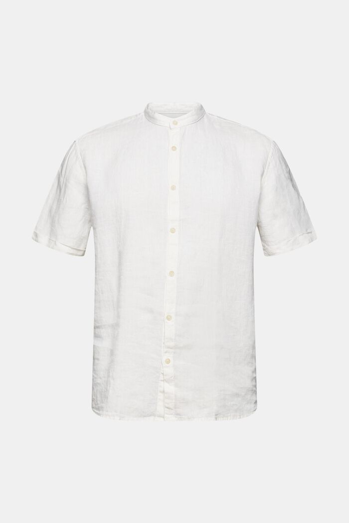 Shirt with a band collar in 100% linen