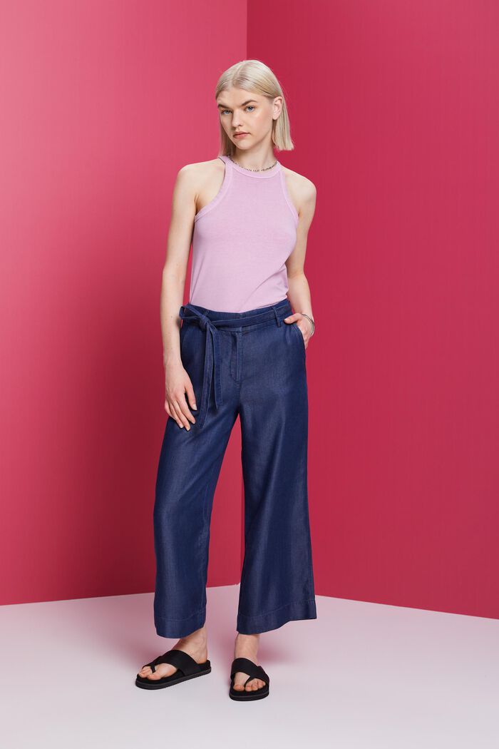 Cropped wide leg trousers, TENCEL™, BLUE DARK WASHED, detail image number 5