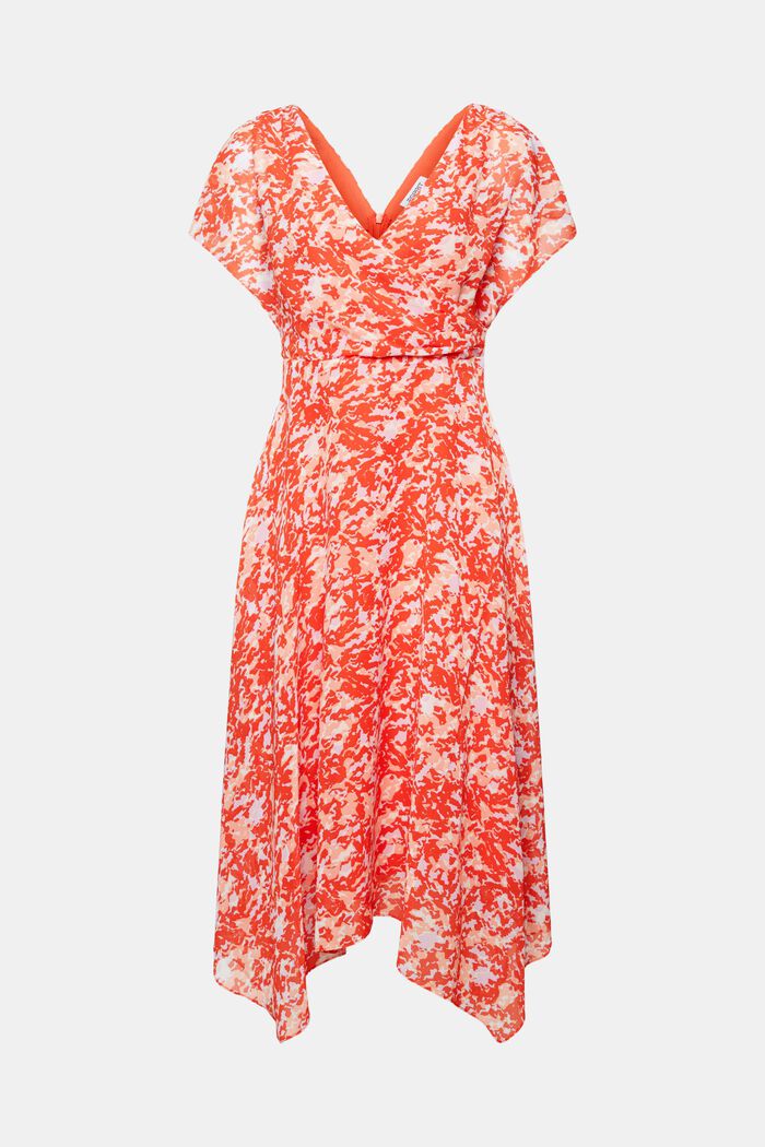 Printed V-Neck Chiffon Maxi Dress, PASTEL ORANGE, detail image number 6
