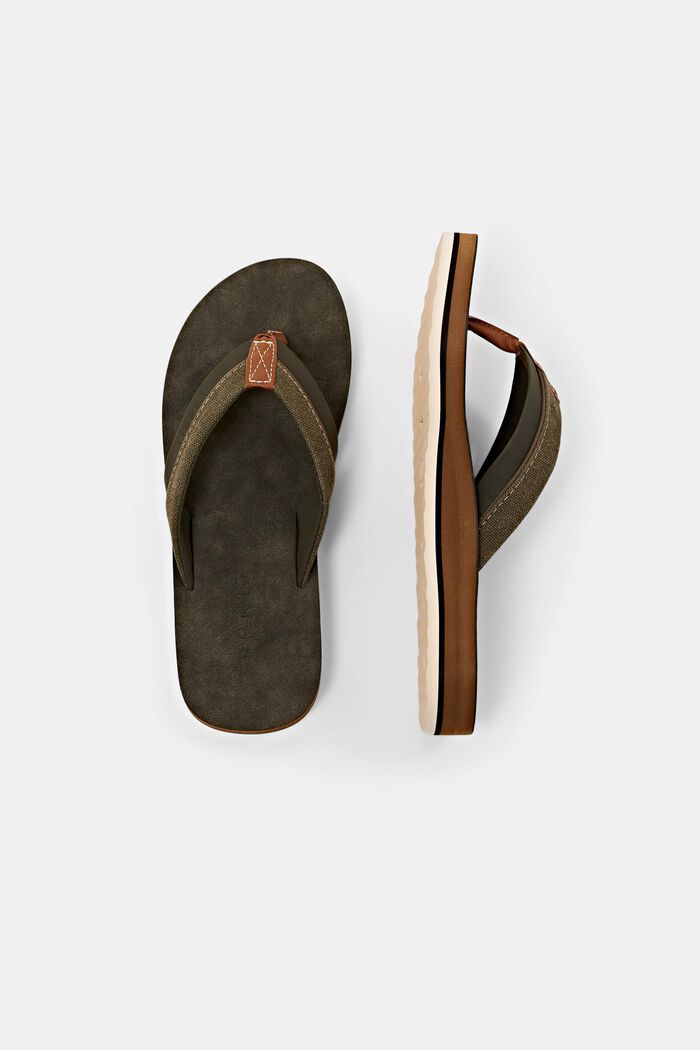Slip Slops with faux leather details, KHAKI GREEN, detail image number 5