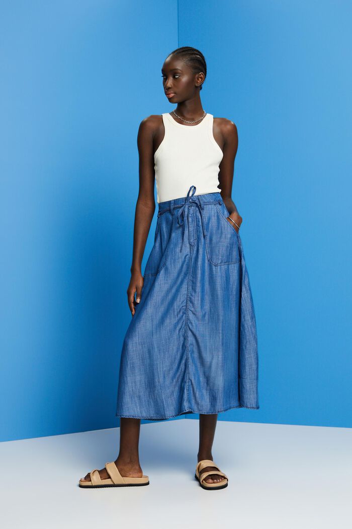 Made of TENCEL™: Denim-look midi skirt, BLUE MEDIUM WASHED, detail image number 4