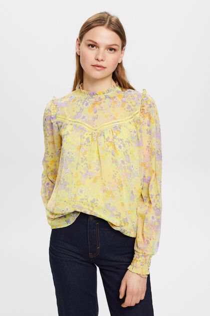 Floral chiffon blouse with ruffles