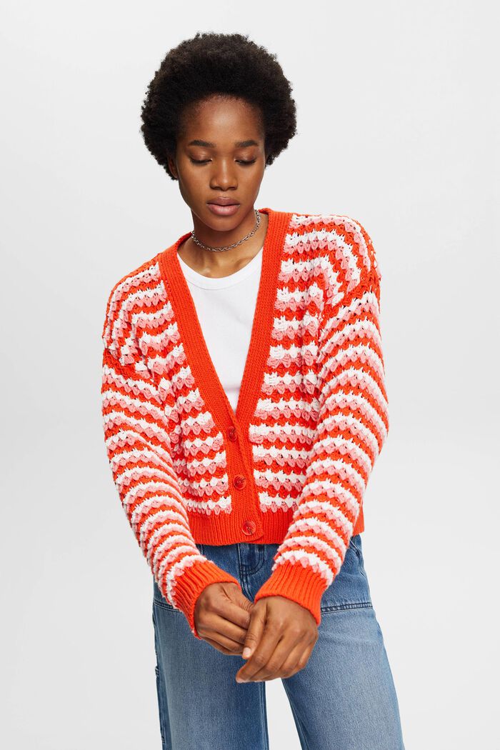 Chunky knit V-necked cardigan, ORANGE RED, detail image number 0