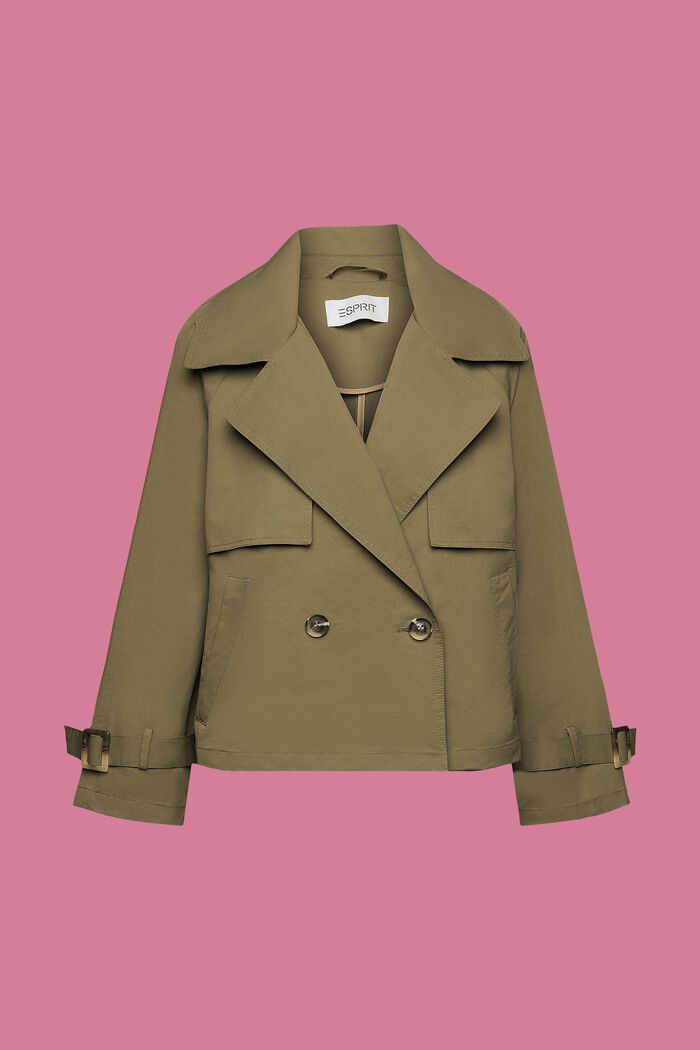 Short double-breasted trench coat, KHAKI GREEN, detail image number 5