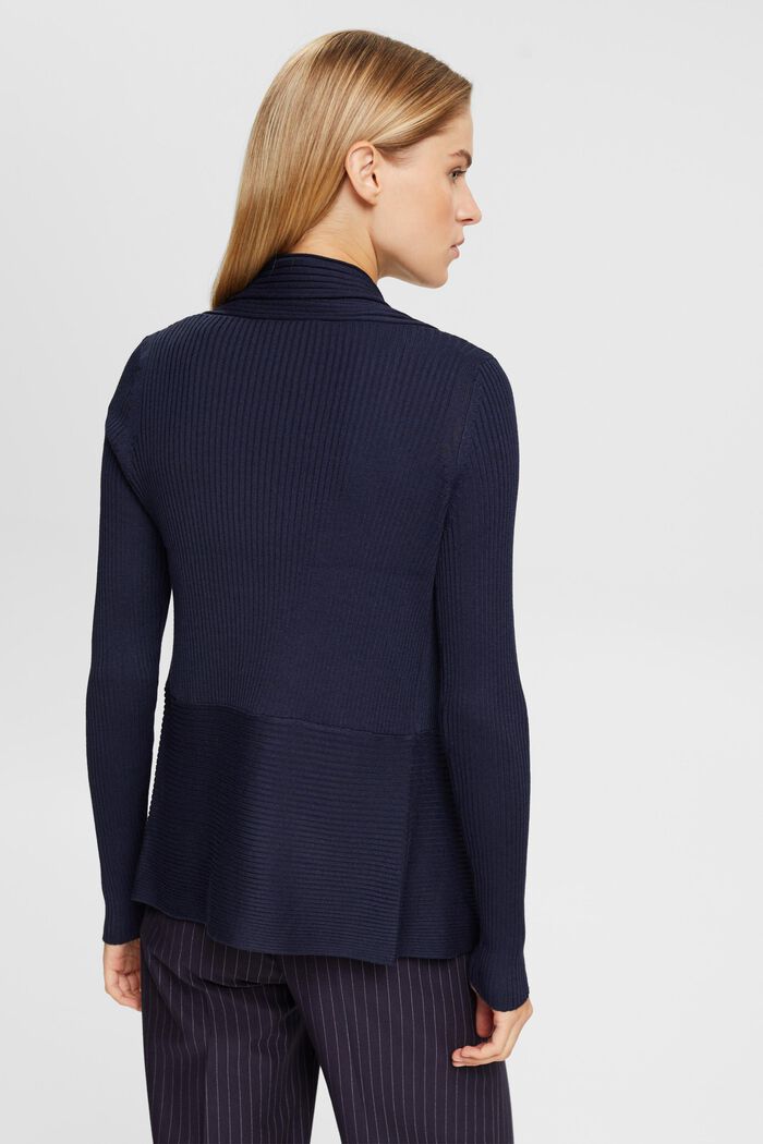 Recycled: ribbed cardigan with handkerchief hem, NAVY, detail image number 3