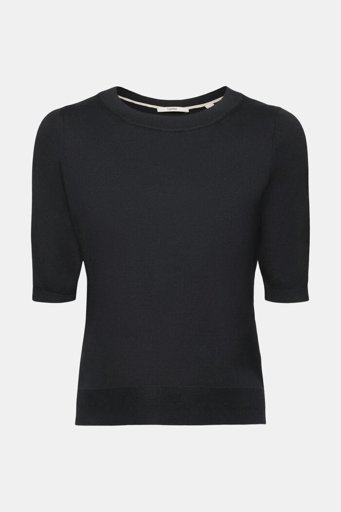 Short-sleeved knit sweater, BLACK, detail image number 7