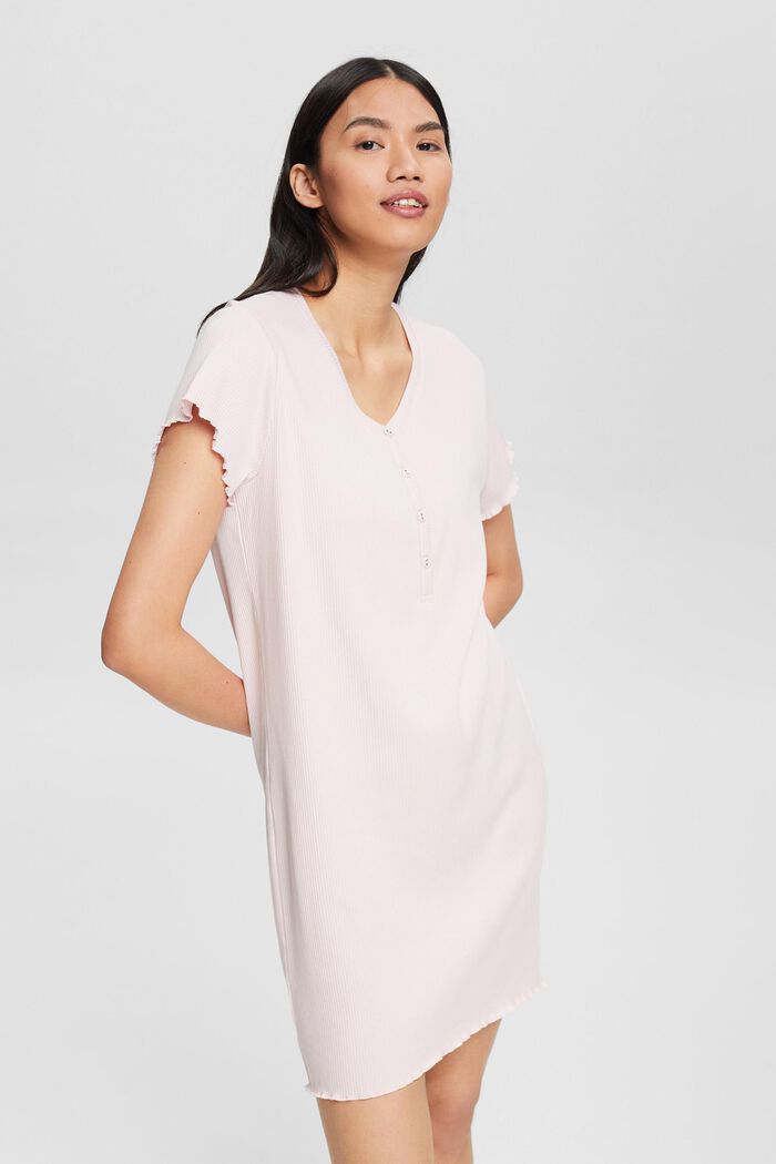Nightshirt made of ribbed jersey, PASTEL PINK, overview