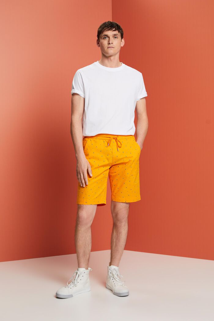 Patterned pull-on shorts, stretch cotton, BRIGHT ORANGE, detail image number 5