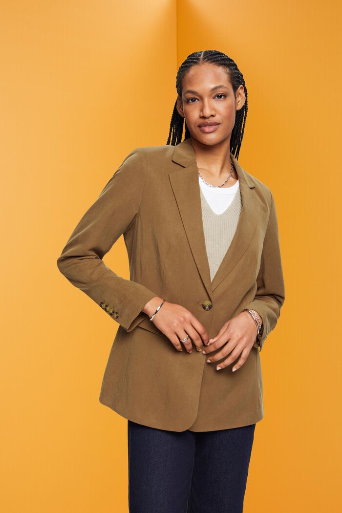 Single-breasted blazer with linen, PALE KHAKI, detail image number 0