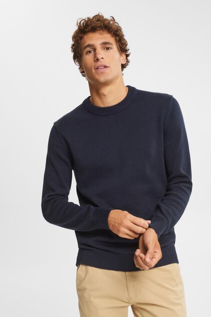 Sustainable cotton knit jumper, NAVY, overview
