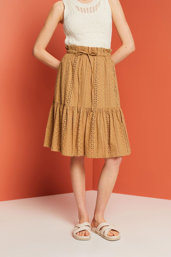 Embroidered skirt, LENZING™ ECOVERO™, KHAKI BEIGE, detail image number 0