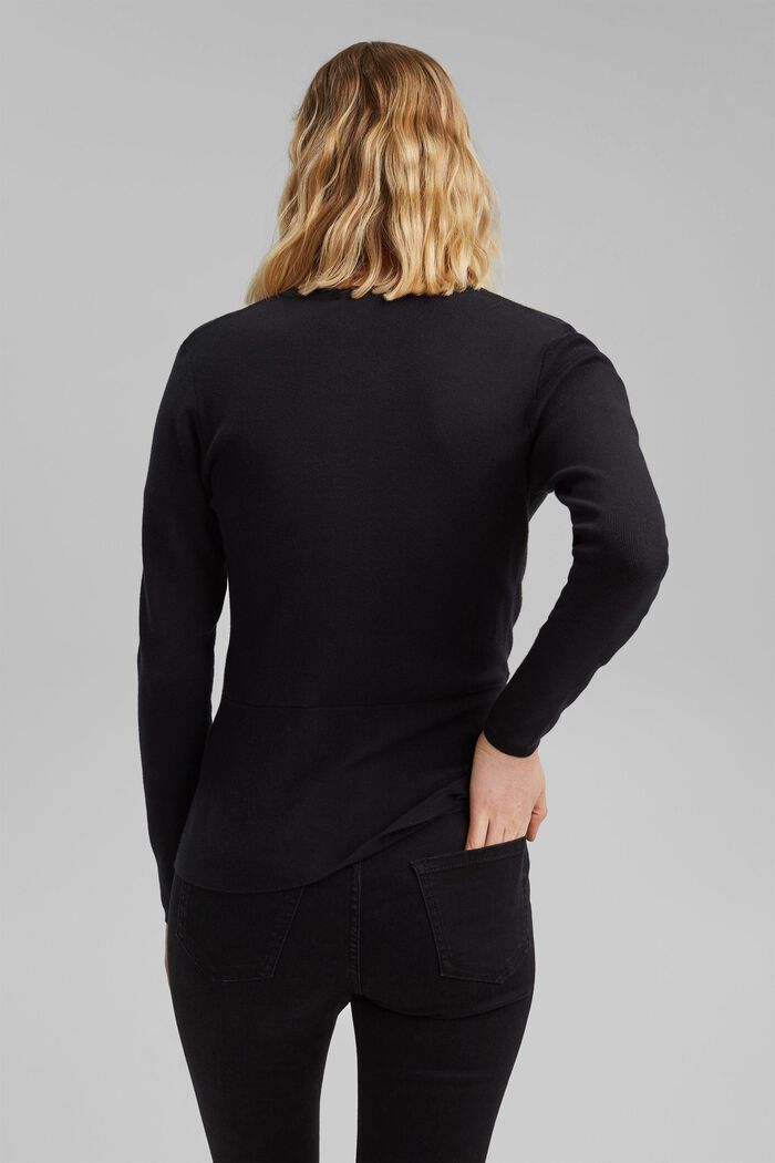 Fitted knit cardigan with a peplum, BLACK, detail image number 3
