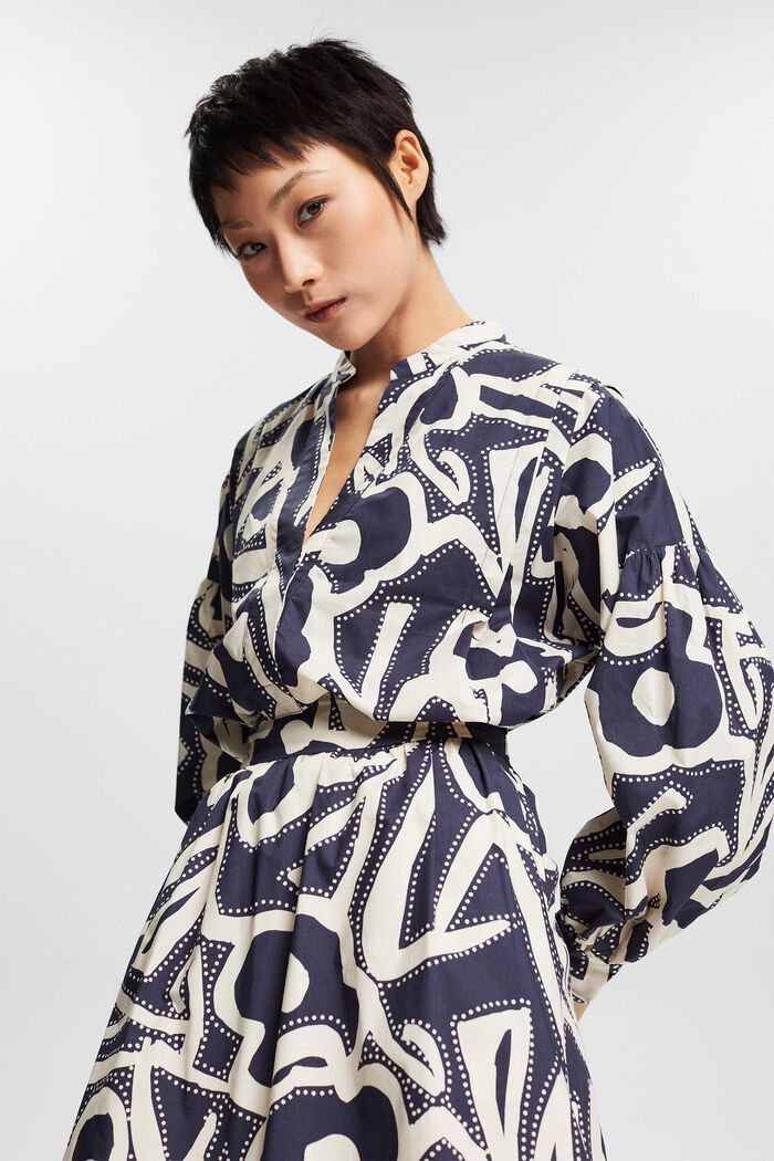 Blouse with pattern, DARK BLUE, overview