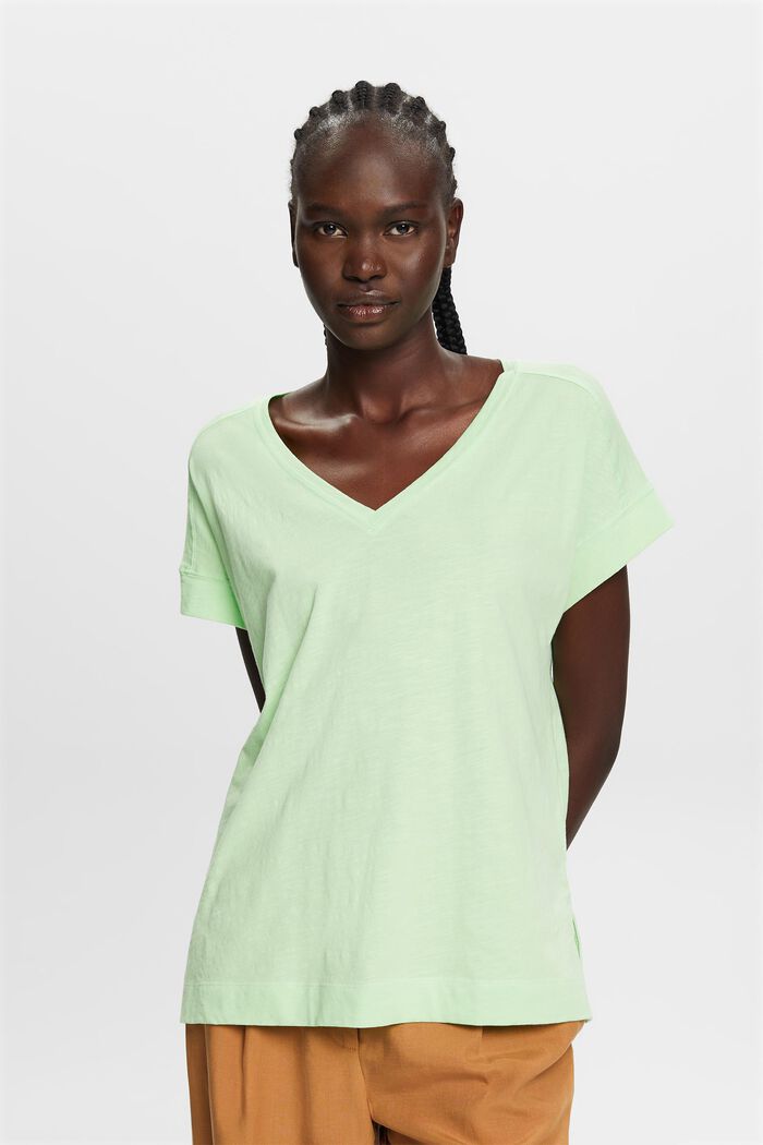 V-neck cotton t-shirt, CITRUS GREEN, detail image number 0
