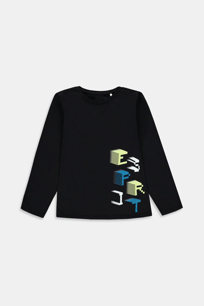 Long-sleeved top with graphic 3D logo print, BLACK, detail image number 0