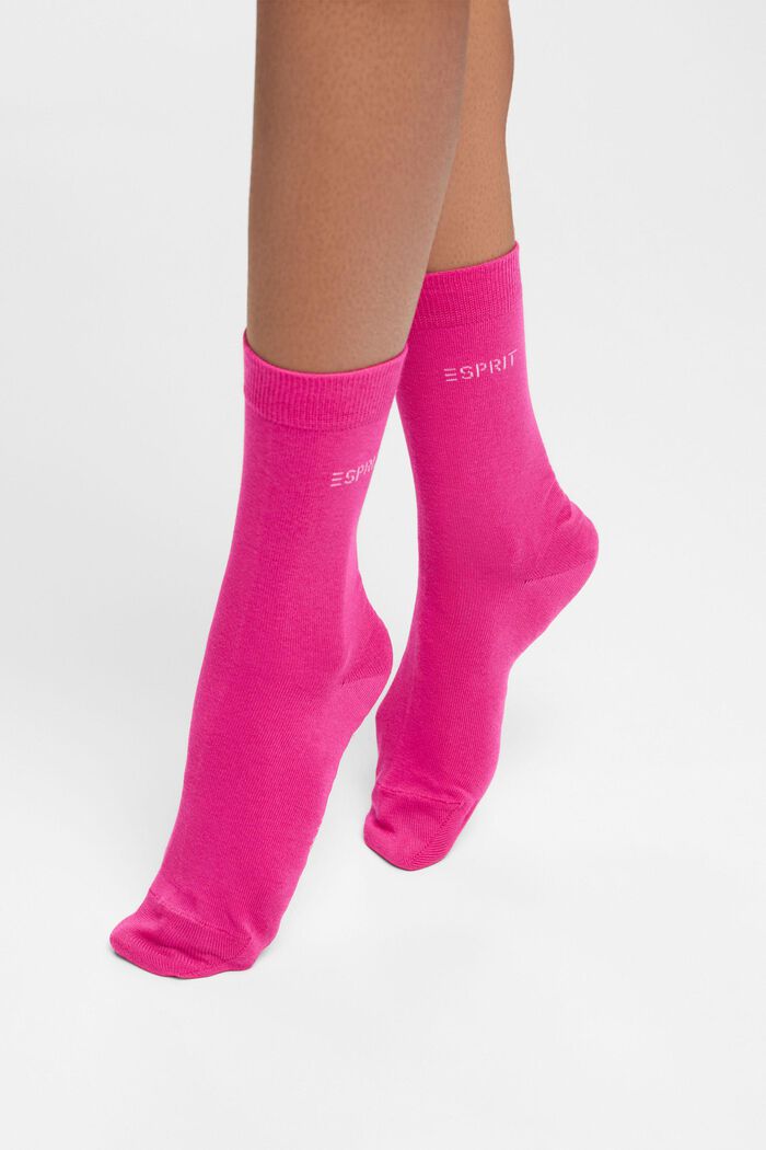 2-pack of socks with knitted logo, organic cotton, HOT PINK, detail image number 1