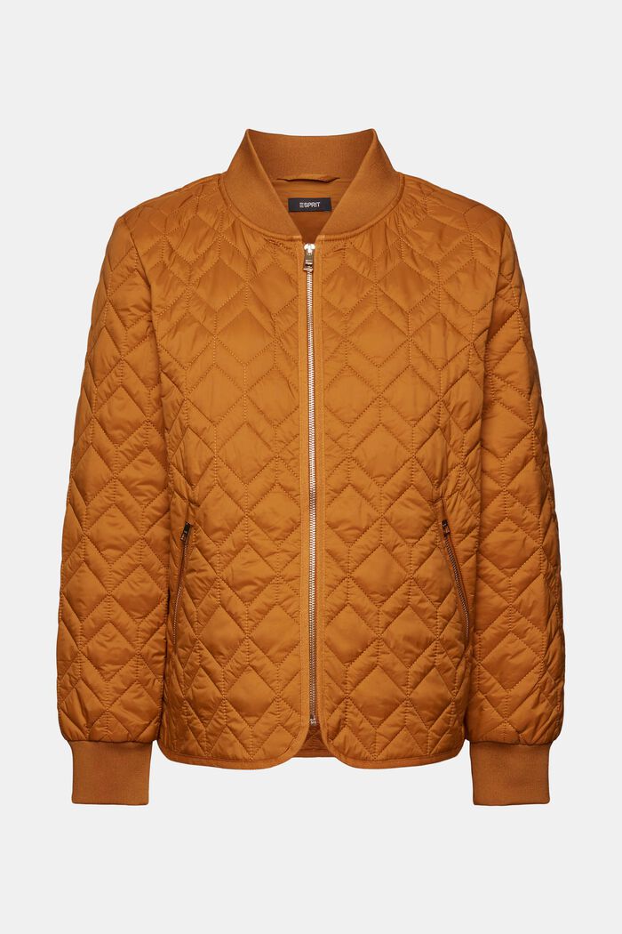 Quilted jacket with rib knit collar, CARAMEL, detail image number 5