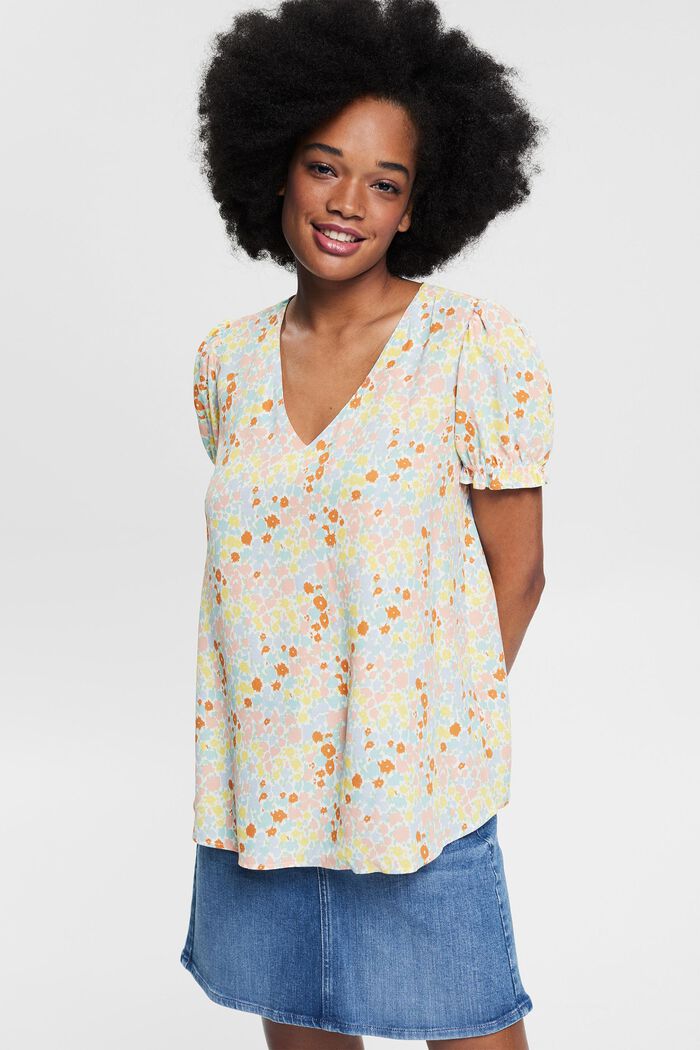 Crêpe blouse with a print, LENZING™ ECOVERO™, OFF WHITE, overview