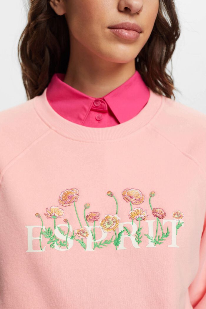Sweatshirt with logo print and embroidered flowers, PINK, detail image number 2