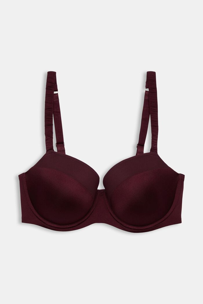 Underwired padded bra with mesh, BORDEAUX RED, detail image number 0