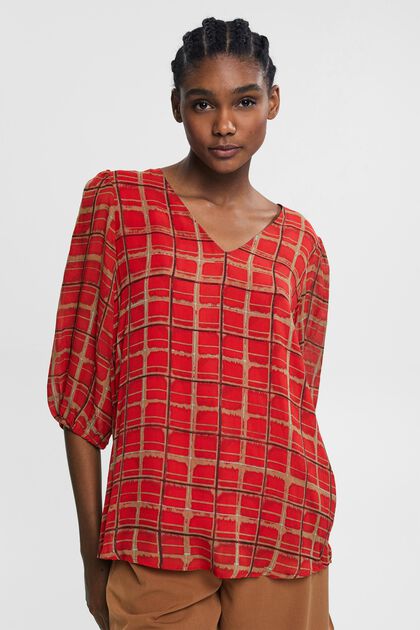 Patterned blouse, LENZING™ ECOVERO™, RED, overview