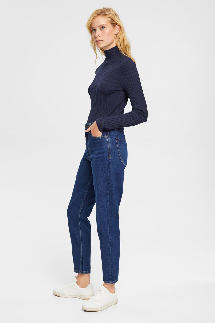 High Rise Straight Leg Jeans, BLUE DARK WASHED, detail image number 4