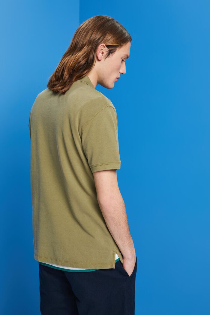 Stone-washed cotton pique polo shirt, OLIVE, detail image number 3