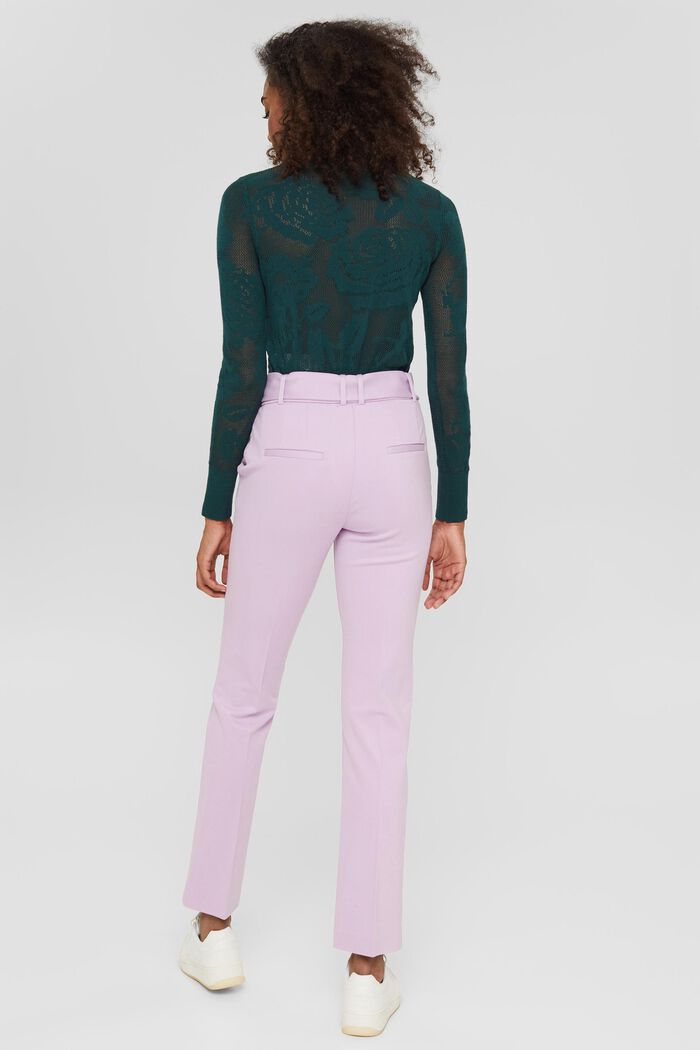 Stretch trousers with a belt and straight leg, LILAC, detail image number 3