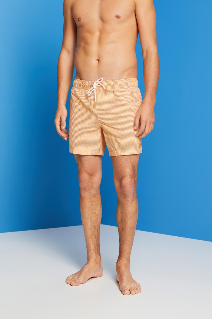 Textured swimming shorts with stripes, ORANGE, detail image number 0