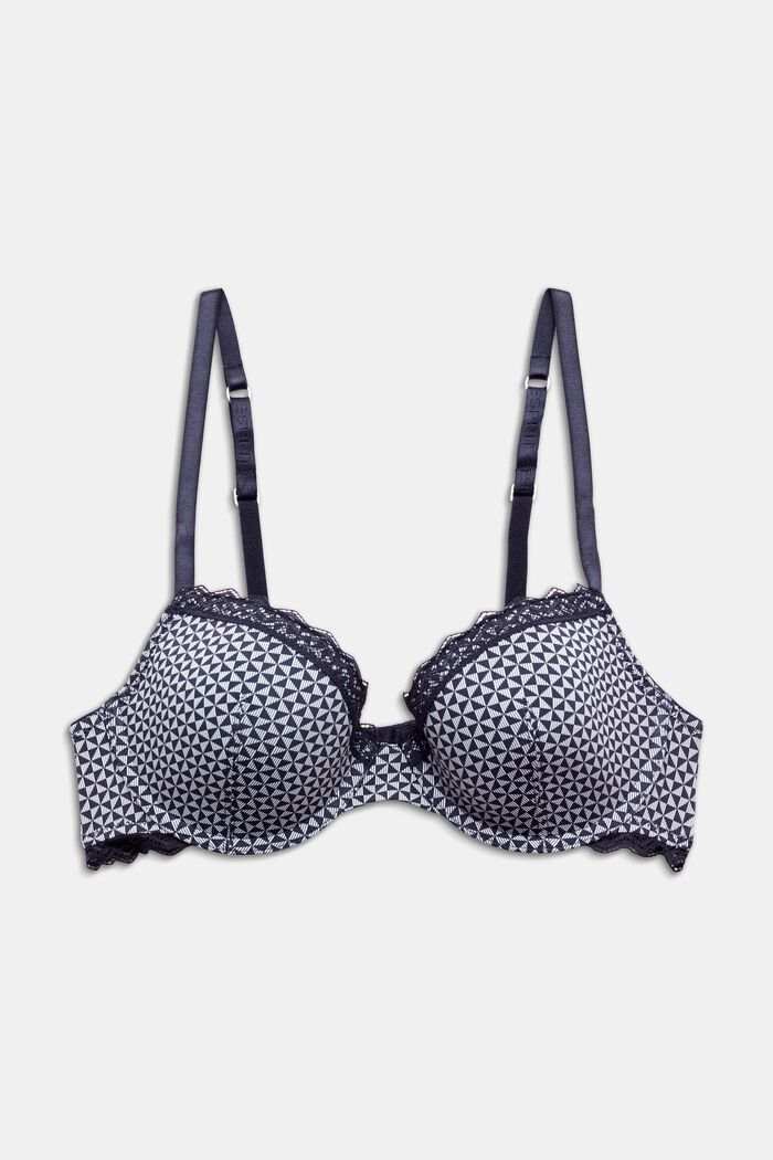 Lace Trim Padded Bra, NAVY, detail image number 4