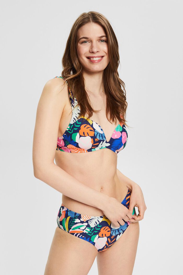 Bikini top with a colourful pattern and adjustable straps